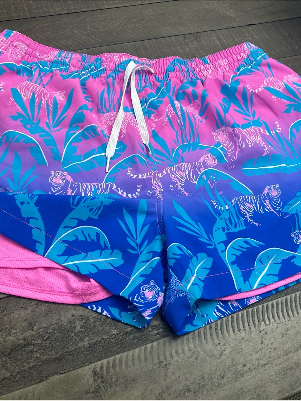 chubbies Pink & Blue Tropical Tiger Swim Trunks